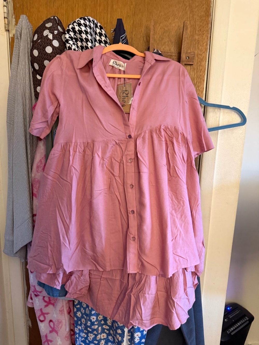 Cotton Button-Front Pink Babydoll Blouse